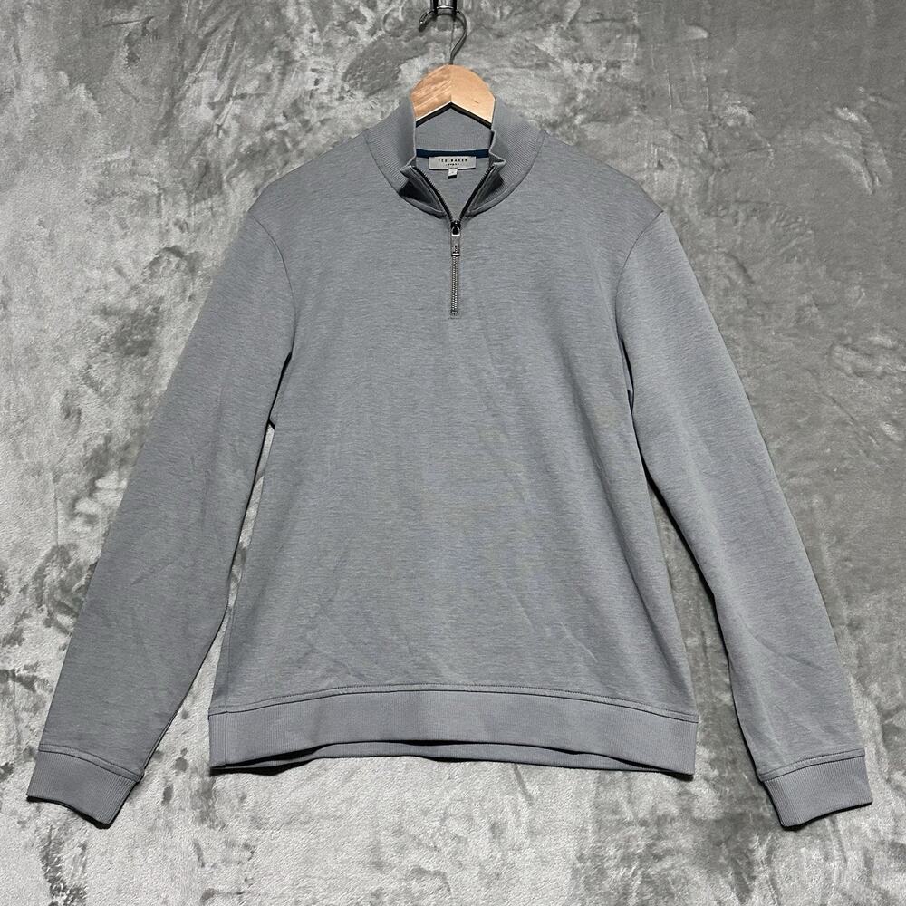 Ted Baker London Mens 1/4 Zip Pullover‎ Sweater Sz L Gray Minimalist Preppy Golf
